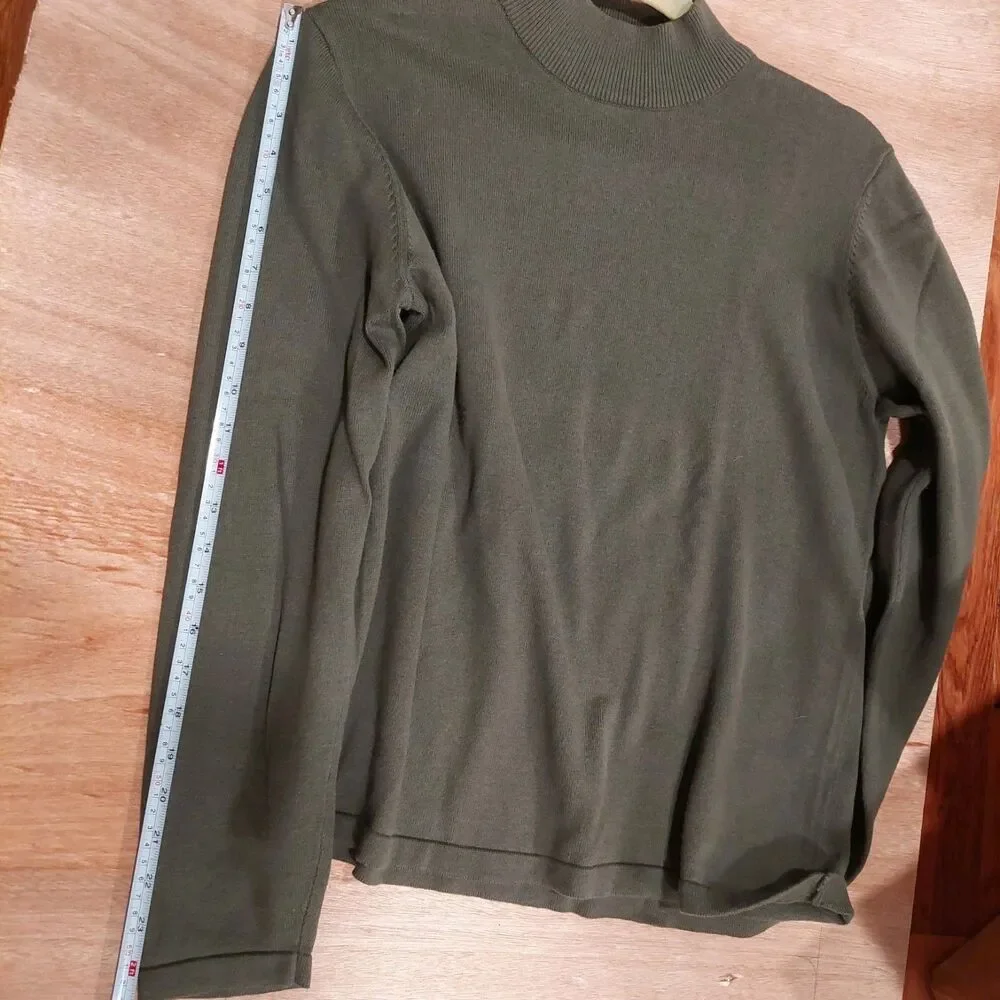 Orvis Cotton Cashmere Olive Green Knit Sweater Mock Neck Pullover